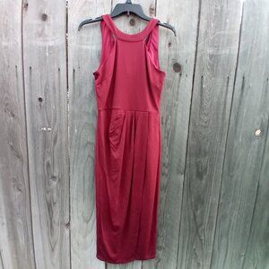 GRACE KARIN DRESS WOMENS SZ S RED RUCHED HALTERNECK SLEEVES SEMI FORMAL COCKTAIL